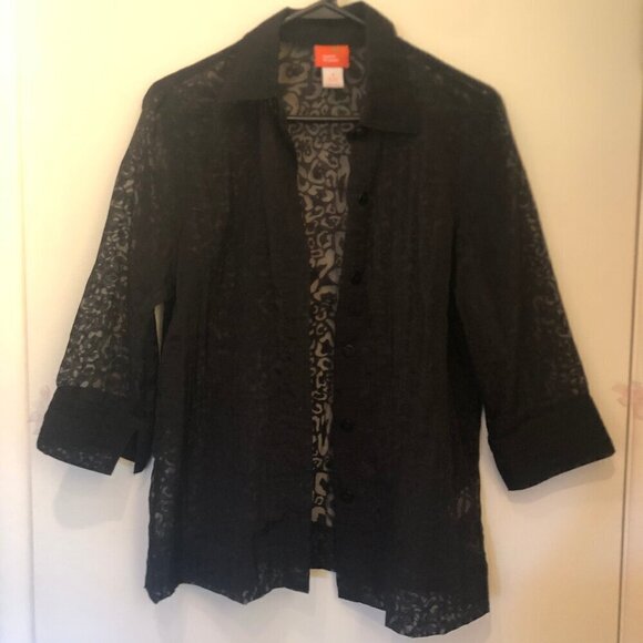 Hearts of Palm semi-sheer button-up blouse/swim coverup sz 8 - Picture 2 of 8